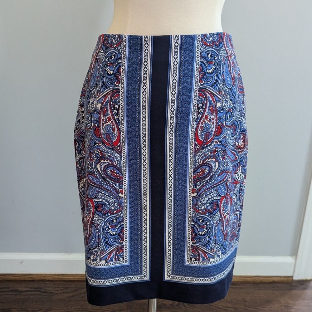 Women's Talbots Navy White Red Pencil Skirt Stretchy 10